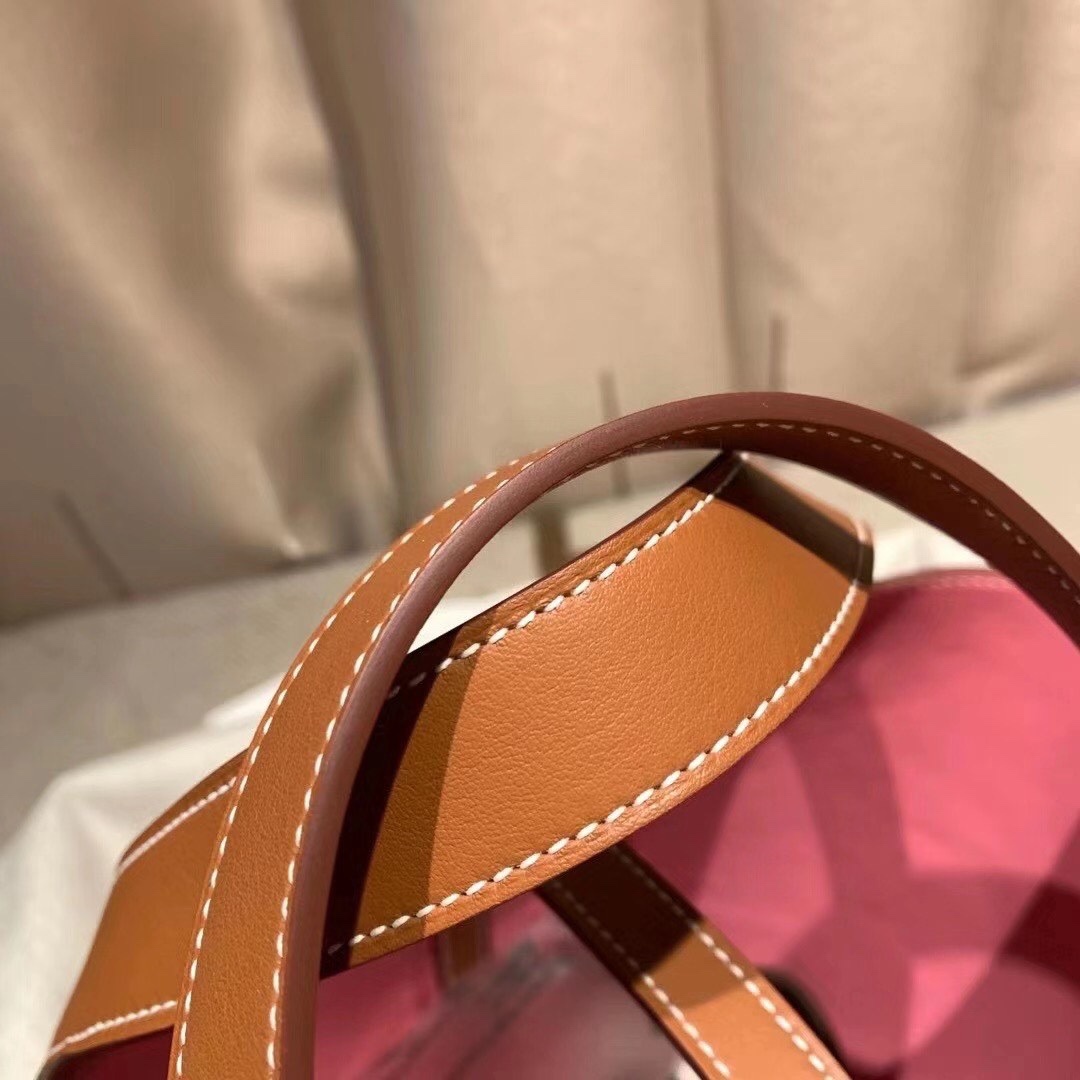 에르메스 피코탄 락18 핑크 골드브라운 은장 타조가죽